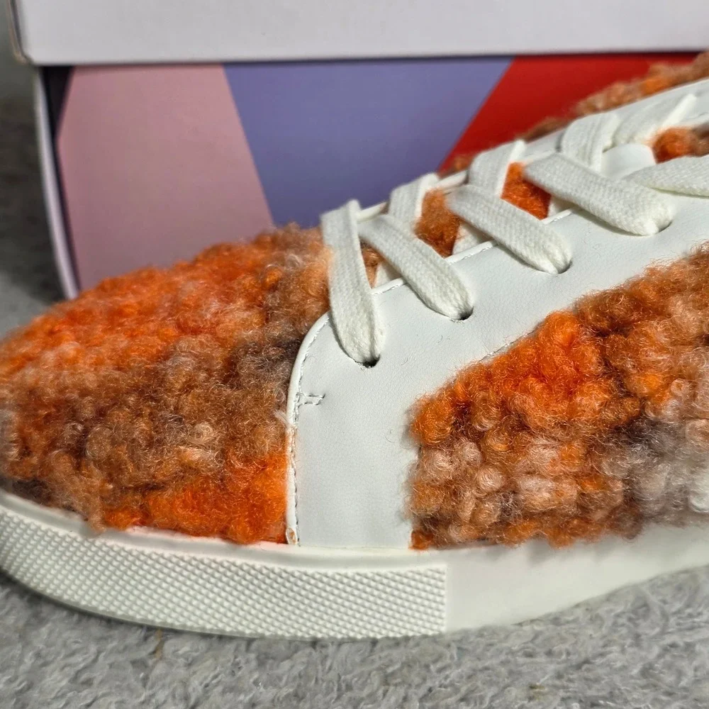 Katy Perry Orange Furry Sneakers Sherpa Shoes Women 8M 38 Auburn Broncos Clemson